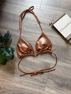 ICON Swimwear Bronze Metallic Triangle Bikini Top for Swim Rave Festival Size M